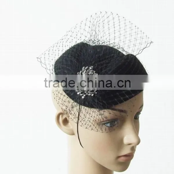 Wool Felt Fascinator Hat Trimming With Brooch and Netting