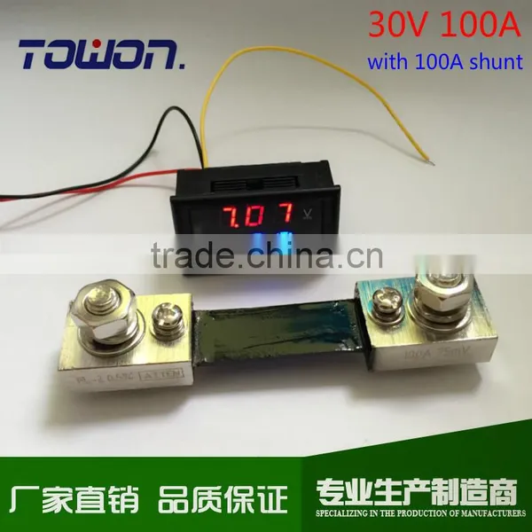 Digital Ammeter Voltmeter DC 4.5-30V & 100A With 100A Shunt Red&Blue Led Dual Panel Volt Amp Combo Meter Direct Mode