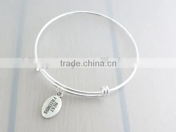 Factory OEM Silver Best Friend Charm Bangle Adjustable Wire photo-2
