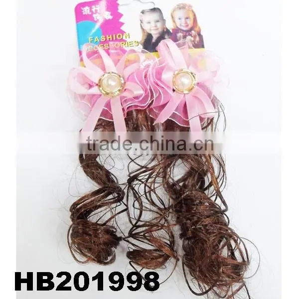 Cute Baby Headband Curl Hair Extensions With Sky Blue Flower Ribbon Bow photo-6
