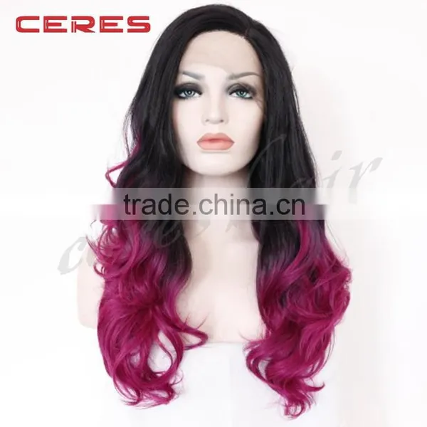New Arrival 18inch Straight Black Ombre to Rose Color Two Tone Human Hair Wig for Women photo-2