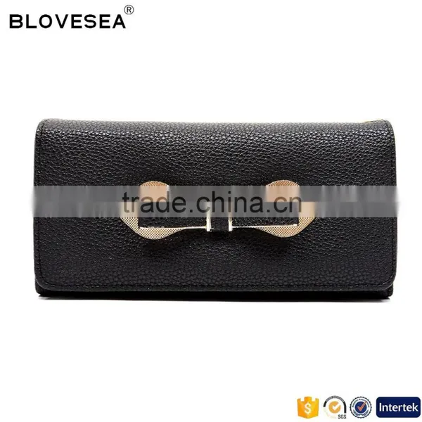 Western Style Bowknot Ornament Front Double Folding PU Leather Wallet Manufacturer
