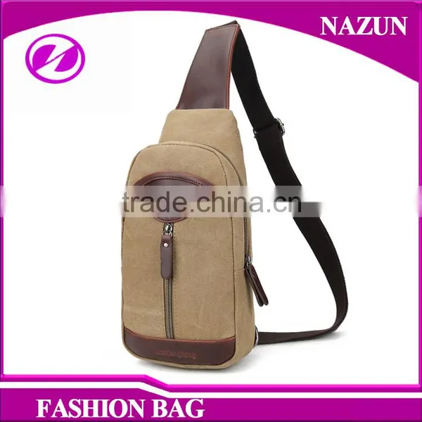Small Custom Design Shoulder Bag Leather Trimmings Canvas Men's Waist Bag