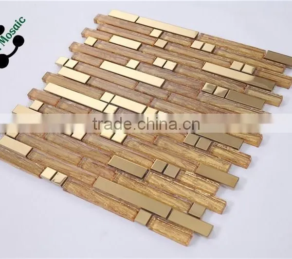 SMJ01 Wall Decorative Frosted Mosaic Glass Mosaic Tile Strips Gold Color Mosaic photo-2