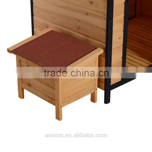 PawHut Large Wood Outdoor Wood Elevated Pet House Dog Kennel Shelter w/ Opening Roof photo-5
