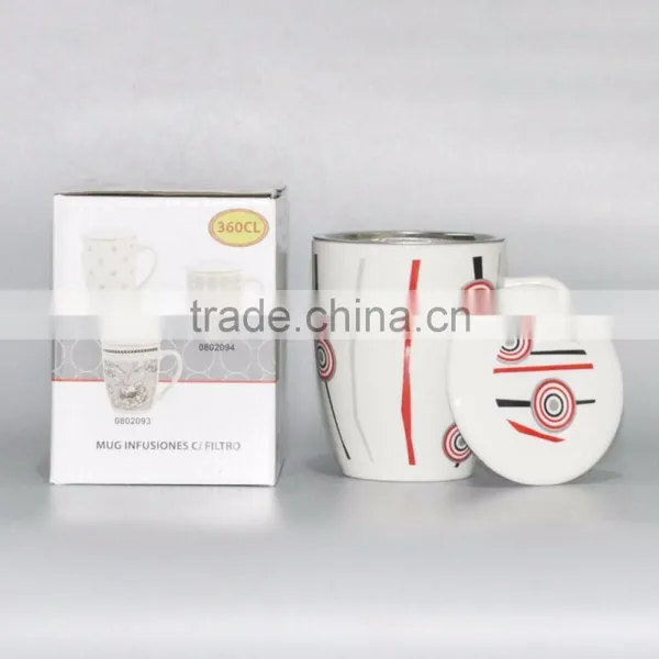 Ceramic Porcelain Coffee Mug With Filter and Lid photo-4