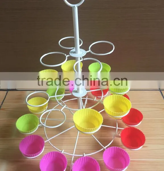 Colorful 3-tier Wire Metal Iron Rack With the Silicone Cup- Cupcake Stand/holder-silicone Cake Mould photo-2