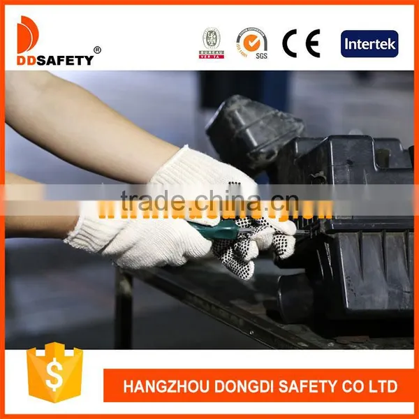 Natural Cotton Polyester Gloves 4thread String Knit Gloves With Black PVC Dots One Side photo-2