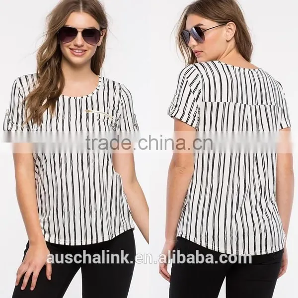 Best Selling High Quality Ladies Vertical Stripe t Shirt photo-6