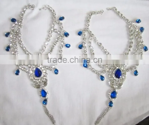 SILVER Blue Crystal Anklets Toe Ring Barefoot Sandal PAYAL Pair photo-2