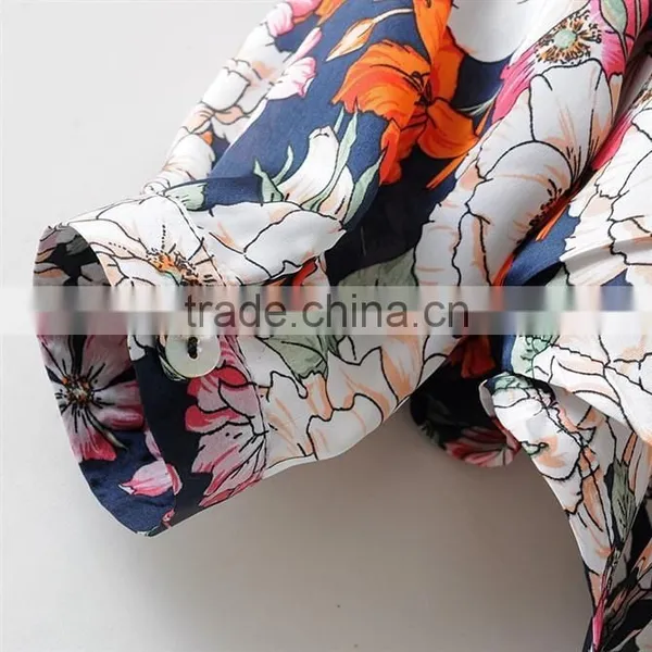 2015 Latest Hot Sell European Summer Hot Sale Flower Style Shirt Women Tee Shirt photo-5
