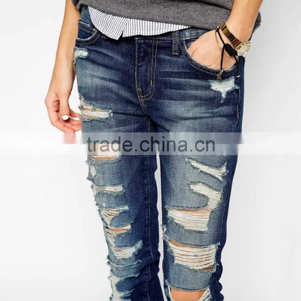 Woemen Cool Front Ripped New Style Fashion Girls Jeans photo-3