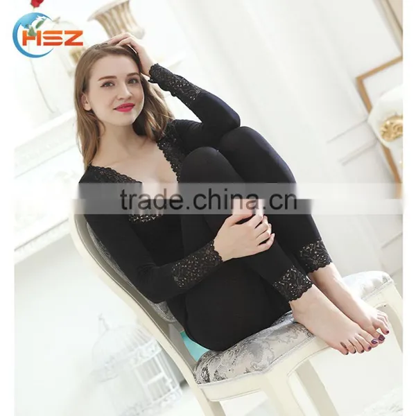 Hsz-TU004 V-neck Cotton Lace Top Ladies Sexy Slim Top Hot Sale Breathable Long Thermal Underwear photo-4
