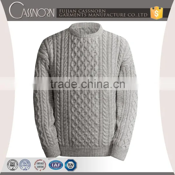 Popular Drop Shoulder Winter Cable Knit Pure Wool Sweaters for Men photo-4