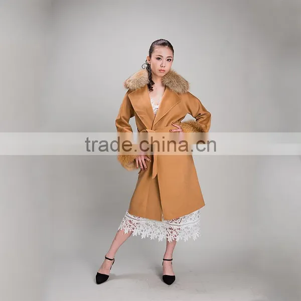 Myfur Factory Wholesale Wool Coat With Detachable Red Fox Fur Collar and Fox Fur Cuff Wool Fur Jacket photo-6