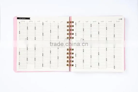 2017 Full Color Spiral Notebook Custom Hardcover Diary Planner With Gold Wire photo-3