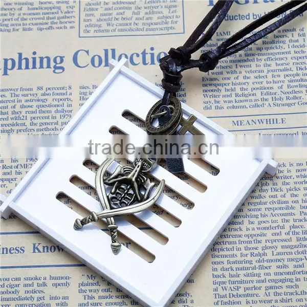 Coffee Cord Pewter Halloween Skeleton Skull Cross PU Leather Punk Style Adjustable Necklace photo-2