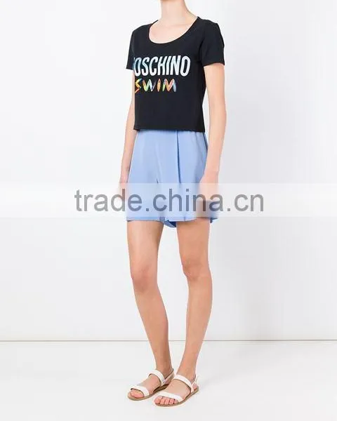 Custom Short Sleeve Cotton Black Printed T-Shirts For Women,Top Quality Silk Printing Womens Black T-Shirts Clothes photo-3