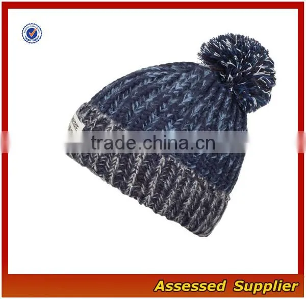 High Quality Hand-knitted Winter Cap Thick Knitting Wool Beanie Hat With Pom Pom photo-2