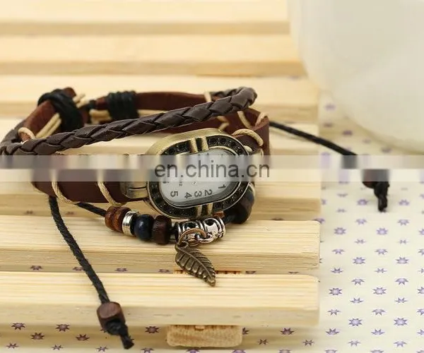 Wholesale Beaded Leather Bracelet Brown Leather Watch Bracelet For Women photo-2