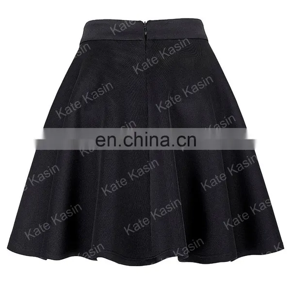 Kate Kasin Stock Womens Basic Black Stretchy Flared Skirt A-Line Skirt KK000665-1 photo-3
