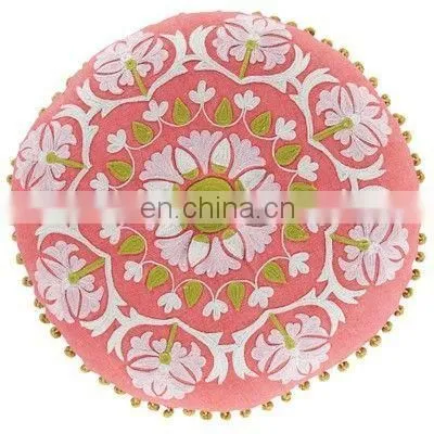 Mexican Style Fabric Round Pillow Cushion Cover Embroidery Design