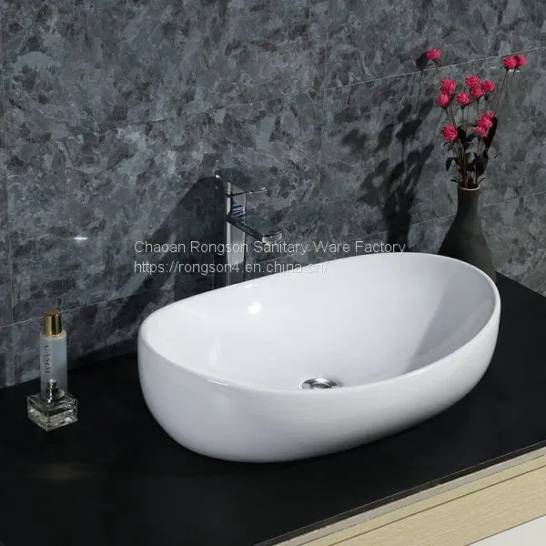New Design Bathroom Ceramic Washroom Boat Rectangle no Hole Shape Table Top Cheap Hand Washbasin photo-2