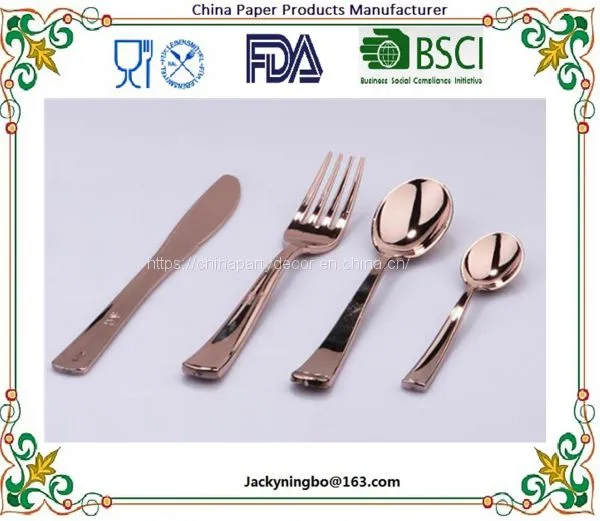 Ningbo PartyKing18 Piece Plastic Gold Flatware Set Looks Like Gold Plastic Cutlery Solid Durable Includes 6 Forks 6 Knives 6 Spoons