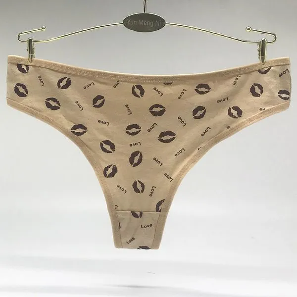 Very Sexy Lip Print T Back Breathable Cotton Thongs Good Elastic Panty For Lady photo-5