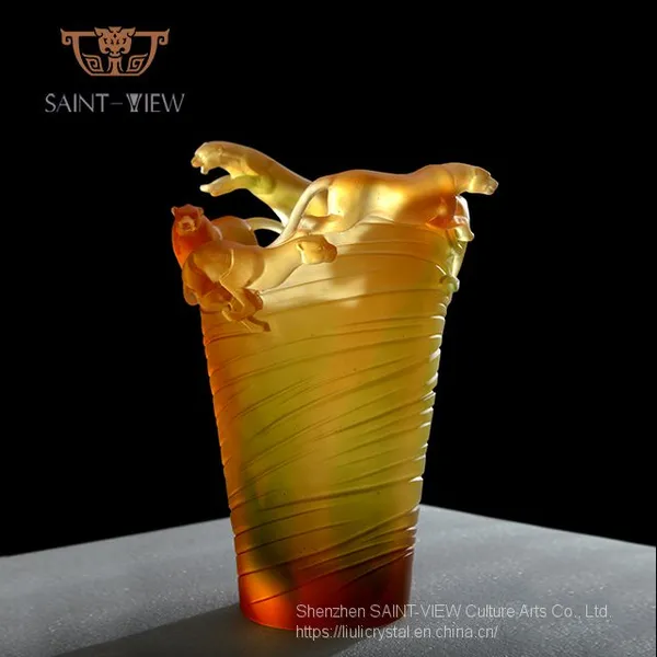 Saint-Vew Animal Crystal Art Original Design Leopard Vase Home Decoration Centerpiece photo-4
