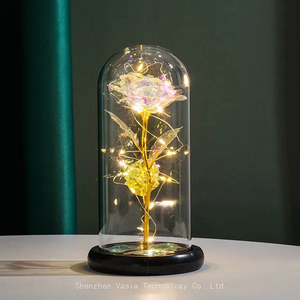 Artificial Preserved Roses in Glass Dome With LED Light Valentine's Day Gift for Women Mom Wholesale photo-5