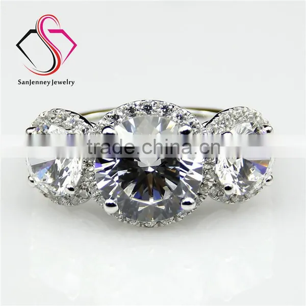 Round Cut 3-stone Halo Moissanite 3CT 9.0mm Center 14k 18k White Yellow Gold Diamond Wedding Engagement Ring