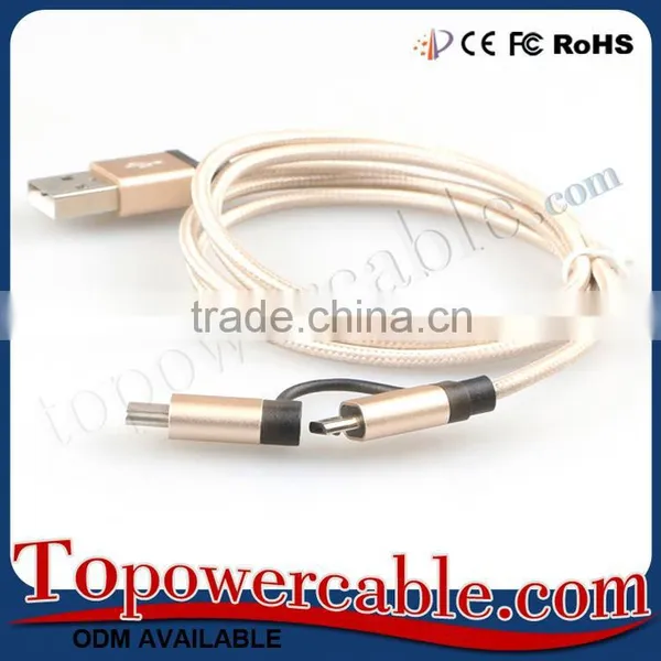 Hot Selling Braided Nylon 2 in 1 USB Type C and Micro USB Data Cables photo-2
