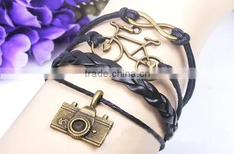 >>New Arrival SW16479 Infinity Camera Bike Leather Charm Bracelet/ photo-2