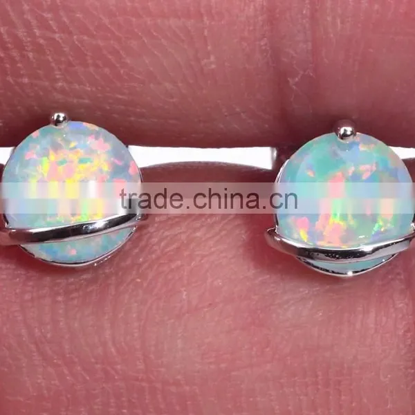 7mm 925 Sterling Silver Single Created Opal Stone Fancy Stud Earring Designs photo-5
