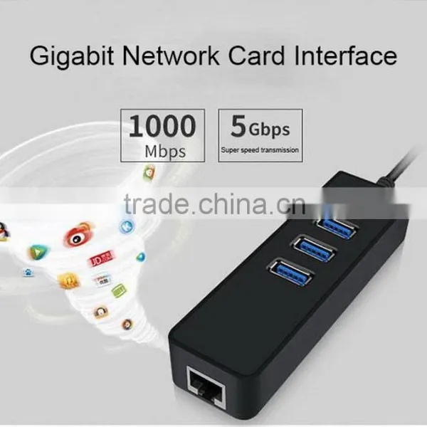New Plastic USB 3.0 3 Port Ethernet Hub Adaptor photo-3