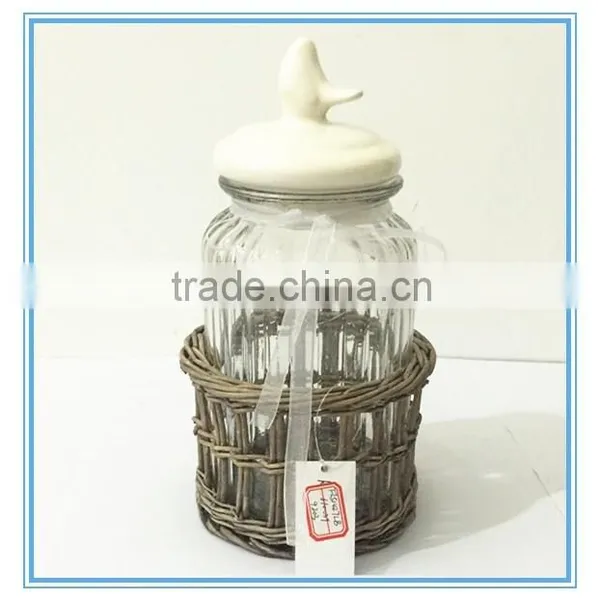 Fulaishan 2016 Hot Sale Big Willow Stand With Glass Round Storage Jar and Ceramic Lid and Ribbons
