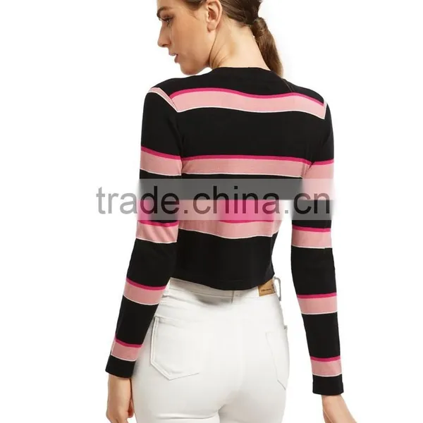 Chinese Clothing Manufacturers 2016 Fall and Winter Cropped Stripe Short Knitted Sweater Designs for Women photo-2