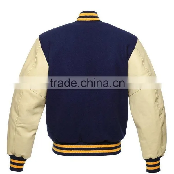 New Mens Fashion College Plain Navy Blue Wool | Leather Sleeves Classic Letterman Baseball photo-2