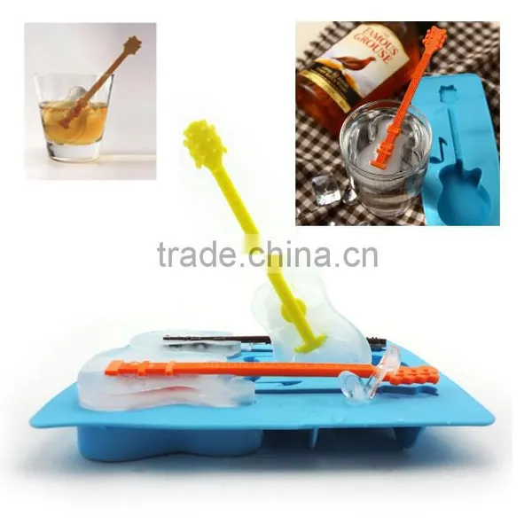 Free Sample NEW Special Cool Fashion Jazz Party With Stirrer Guitar Shaped Silicon Ice Cube Tray photo-2