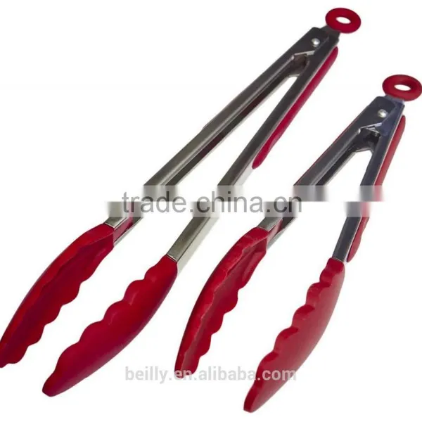 Factory Whosale Premium Silicone Food Tong Set of Two 9 and 12 Inch Red photo-5