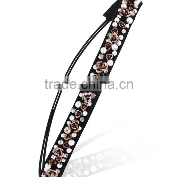 Womens Fashion Chain Jewelry Hollow Rose Flower Elastic Hair Band Headband photo-3