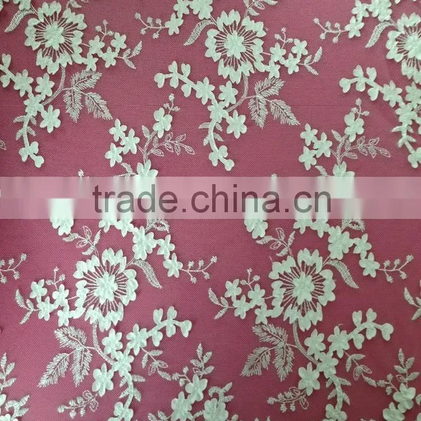 Beige Bridal Embroidered Tulle Lace Fabric 3d Flower Lace Embroidered Fabric With Beads