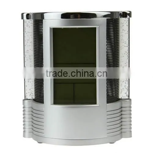 Digital LCD Desk ALarm Clock & Mesh Pen Holder Pens Rulers Office Tidy LED Light photo-6