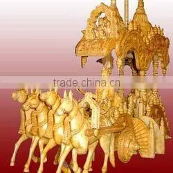 Indian Handmade Wooden Four Horse Arjun Rath Krishan Sarthi Like Mahabharat Kurukshetra Hindhu Vedic Wood Carving India photo-3