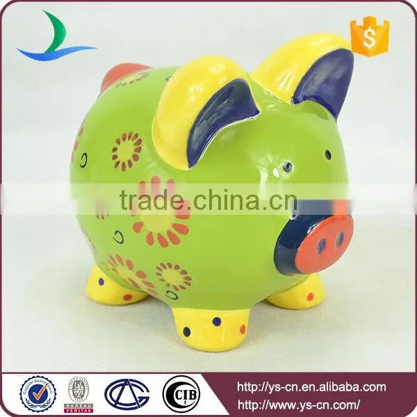 2015 Newest Ceramic Lovely Green Decal Piggy Bank With Coin Counter photo-3