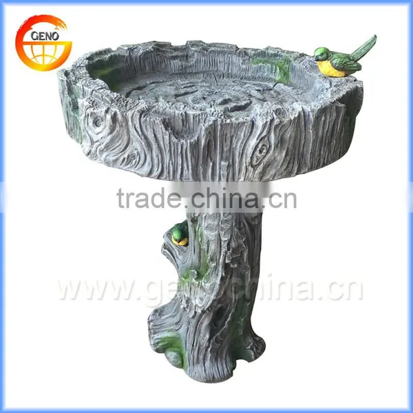 Natural Wooden Color Concrete Garden Bird Bath for Garden Decor photo-2