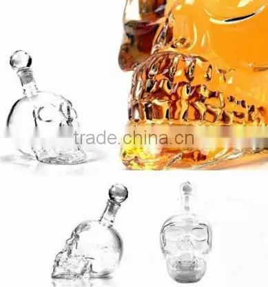 Haonai Wholesale 750ml 1000ml Glass Vodka Whisky Wine Skull Bottles With Stopper photo-2