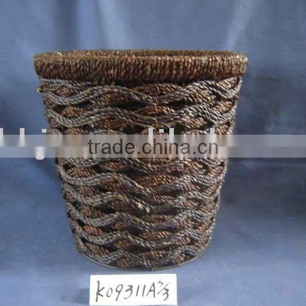 Gray Round Paper Rope Weaving Wire Storage Waste Scrap Baskets