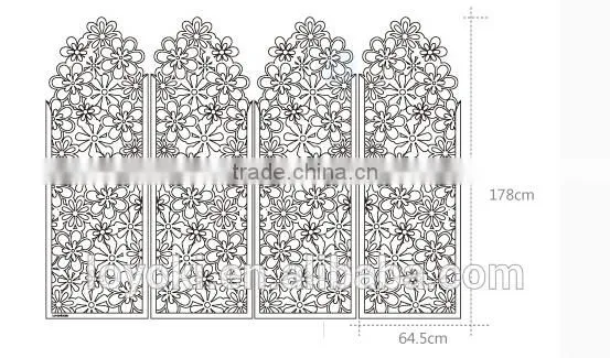 Home Decor White 3 Panel Handcrafted Wood Room Divider Screen MDF Wood Flower Carving Room Divider photo-5